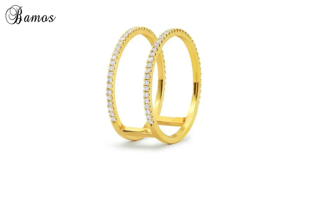 Yellow Gold Бамос Женский, уникальный дизайн, CZ камень, кольцо, модное, белое/розовое/желтое золото, заполненное, кольцо на палец, обещают, обручальные кольца для женщин - Цвет основного камня: Yellow Gold
