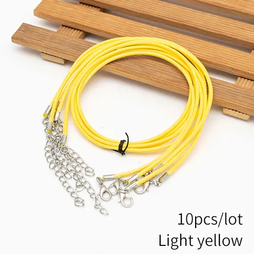 light yellow 10pcs 2 мм ювелирный шнур застежка Омар Ожерелье Веревка вощеный кожаный шнур ожерелье шнурок кулон браслет из шнуров изготовление 10 шт./лот бесплатно - Цвет: light yellow 10pcs