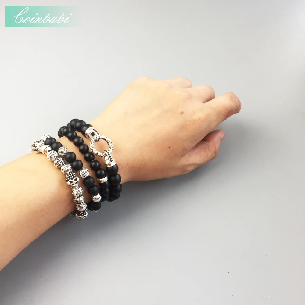 Skulls &amp Cross Hero Bead Elastic Bracelet bracelets new fashion jewelry silver-plate for Men Halloween party | Украшения и