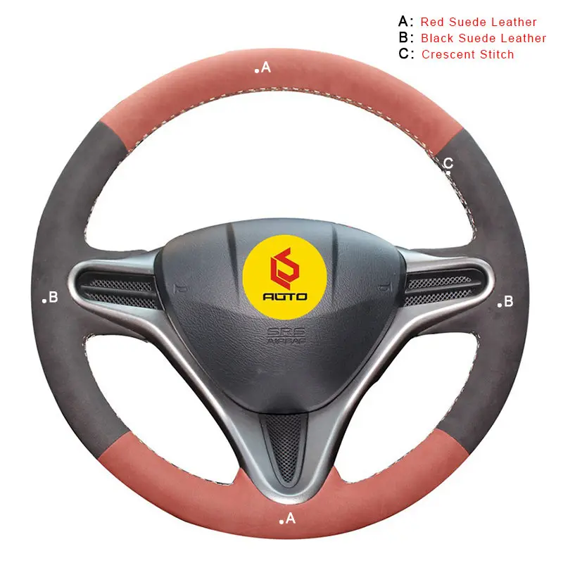 Suede Leather Ручное шитье авто чехол на руль для Honda Fit 2009-2013 City Jazz Оплетка на руль крышка аксессуары для интерьера - Название цвета: Suede Leather