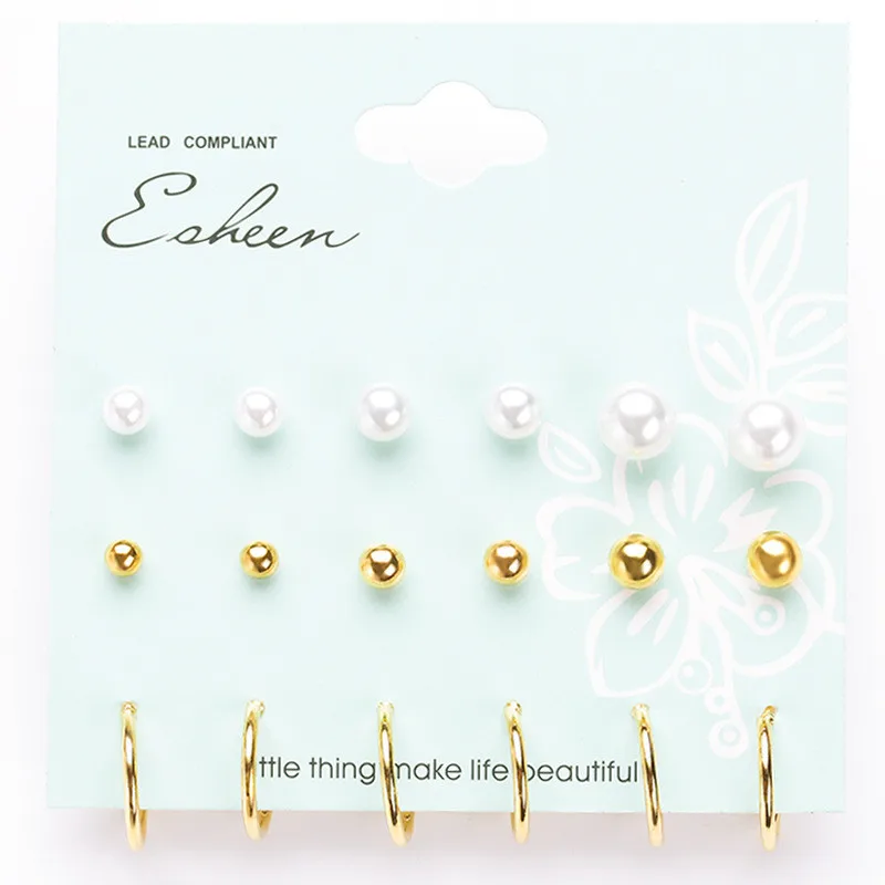 Женские серьги-гвоздики серебристого цвета 9 пар | Украшения и аксессуары