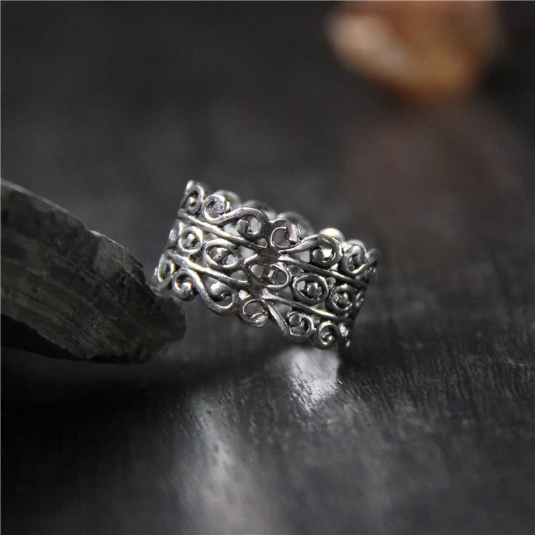 

Серебряное кольцо из чистого серебра S925 пробы, с вырезами, кольцо с вырезами, восстанавливающим древние путь, мисс тайское серебряное широк...