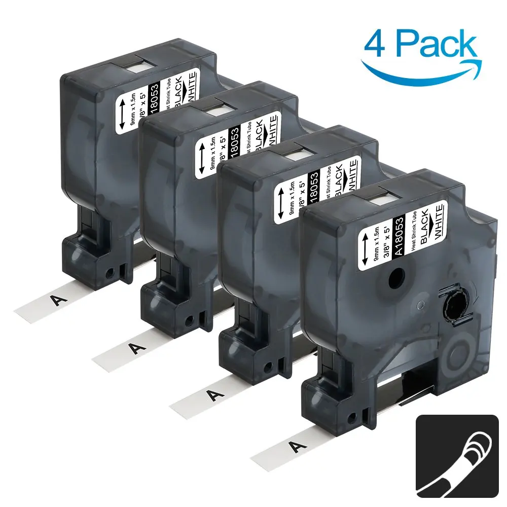 9mm Black on White Совместимый для DYMO 18055 1/2 дюймов промышленный Rhino термоусадочный рулон этикеток для DYMO Rhino 1000 4200 5200 5000 6000 этикеток - Цвет: 9mm Black on White
