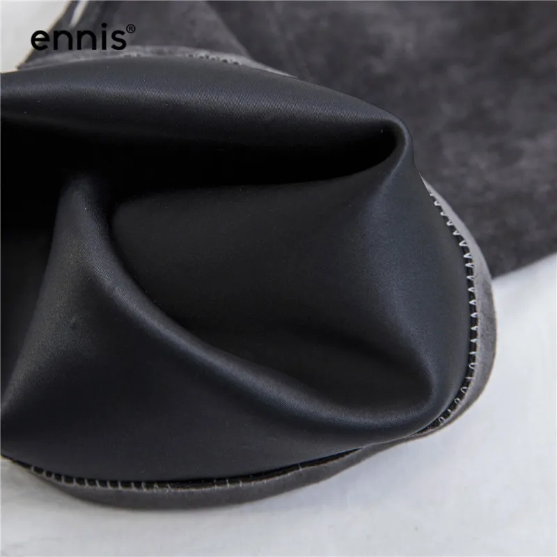 ENNIS/ г. Флоковые растягивающиеся Сапоги выше колена осенне-зимняя обувь на шнуровке на высоком каблуке женские сапоги до колена новые модные черные сапоги, L817