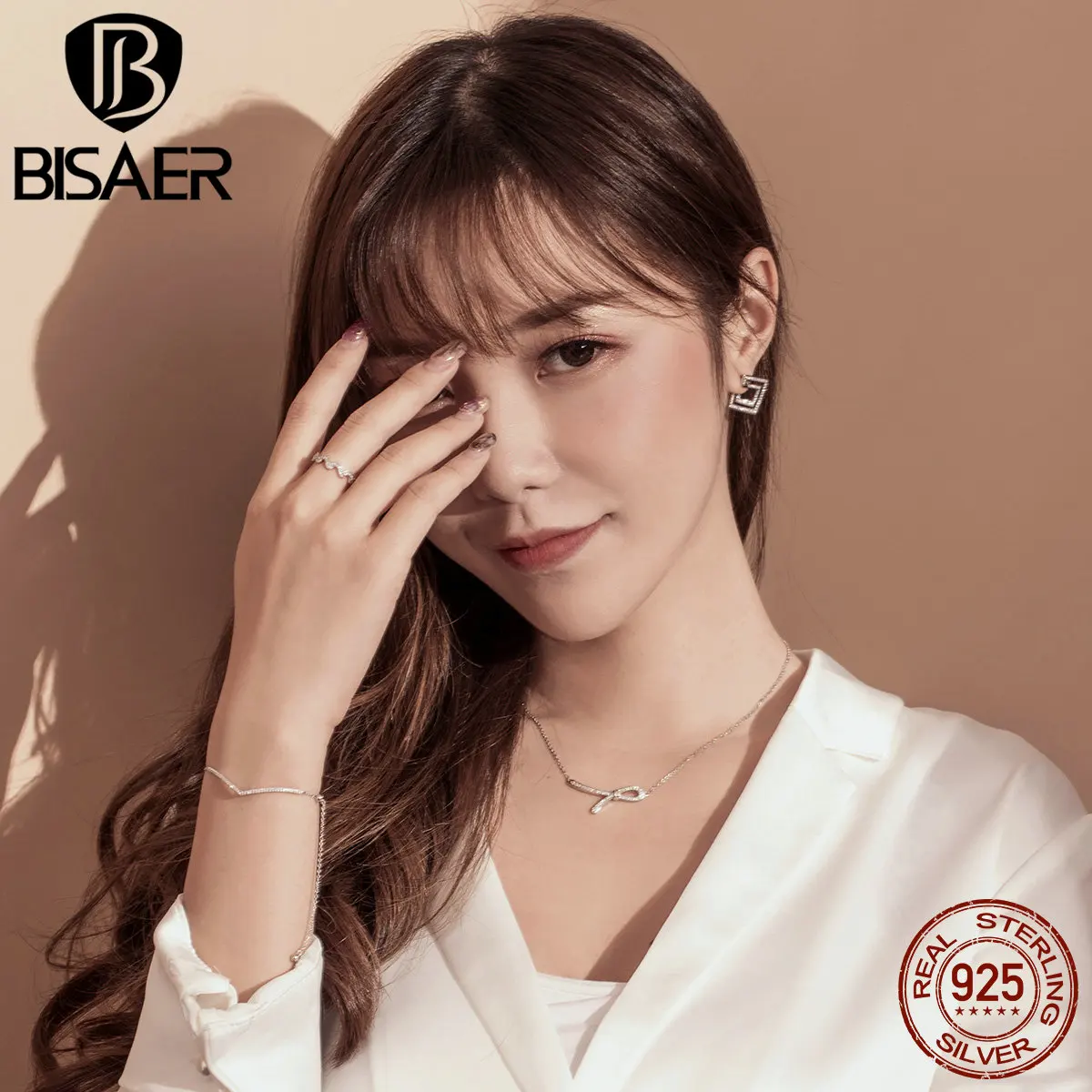 BISAER Кристалл Pulseira 925 пробы Серебряный светящийся кубический циркон женские серебряные браслеты свадебные ювелирные изделия из стерлингового серебра ECB137