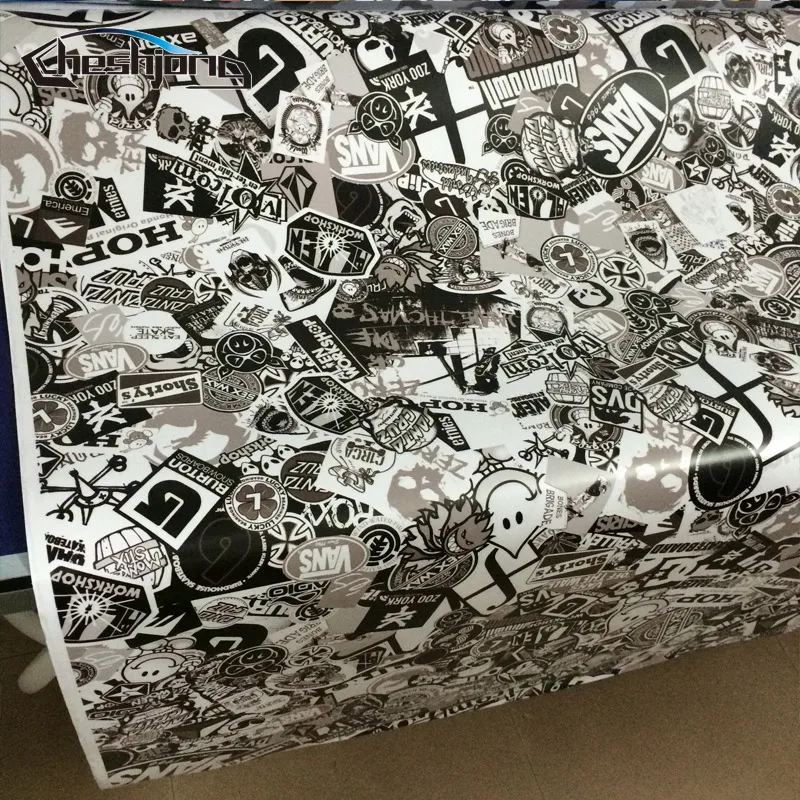 Black White Graffiti Cartoon Stickerbomb For Car Motorcycle Scooter Scateboard Helmet DIY Decal Vinyl Wrap Adhesive Film Sheet | Автомобили