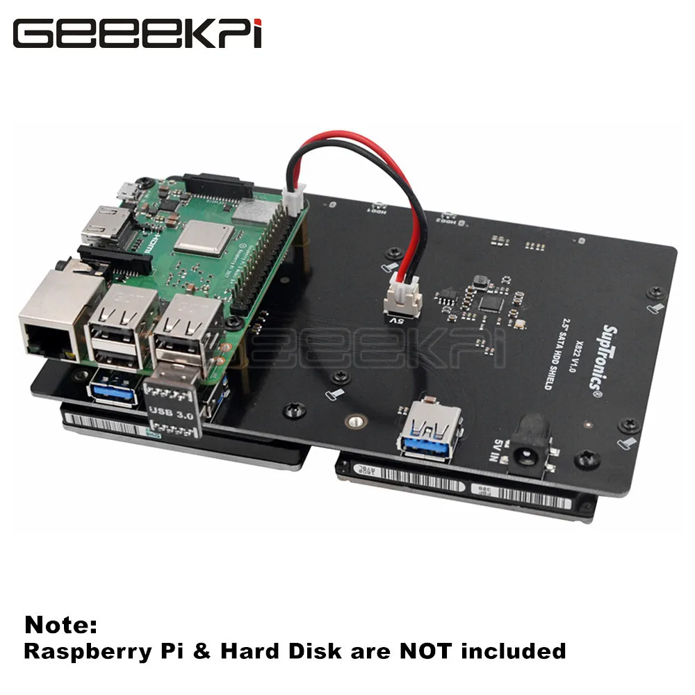 Geeekipi X822 двойной 2," жесткого диска SATA HDD/SSD экранированный USB 3,0 Плата расширения Мощность адаптер для Raspberry Pi 1 Модель B+/2/Note 3(B плюс