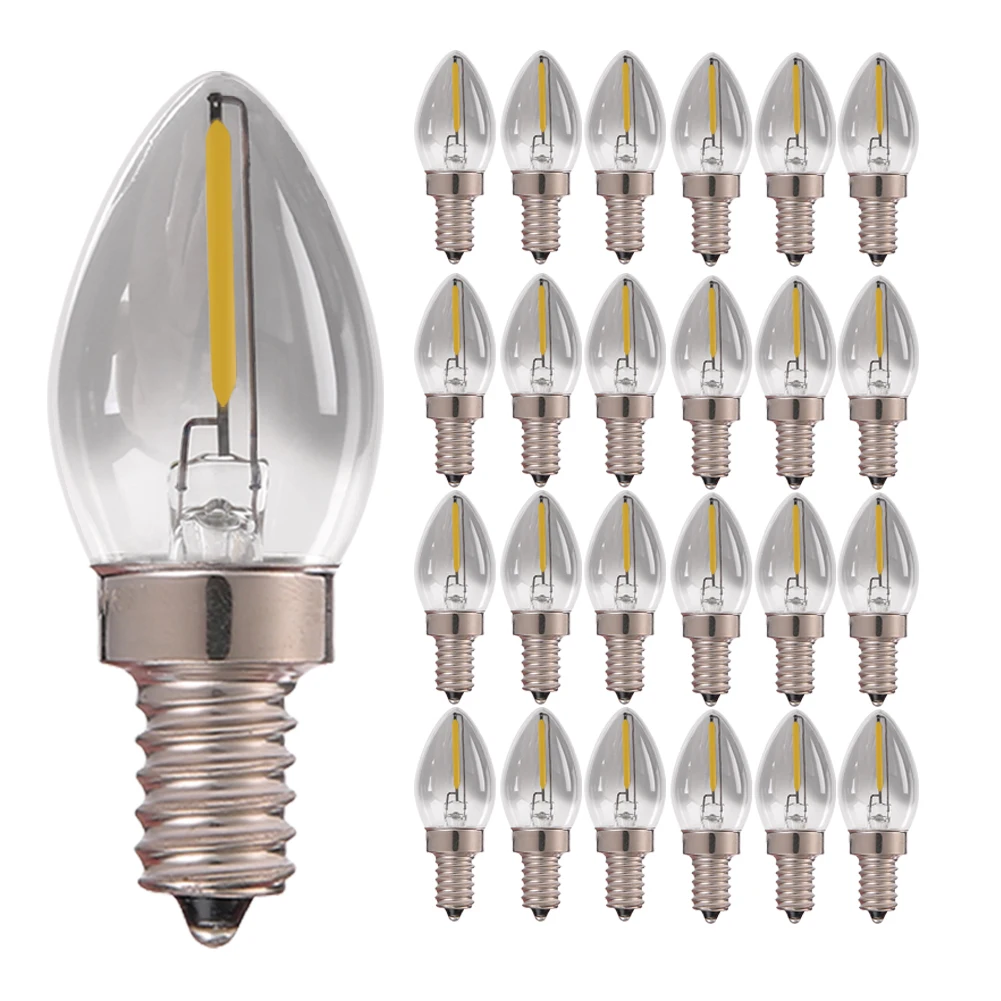 

25/50PCS LED Candle Bulbs E14 220V Smoke Glass Lamp C7 0.5W Dimmable Daylight 4000K Filament Candelabra Lamp Decorative Lighting