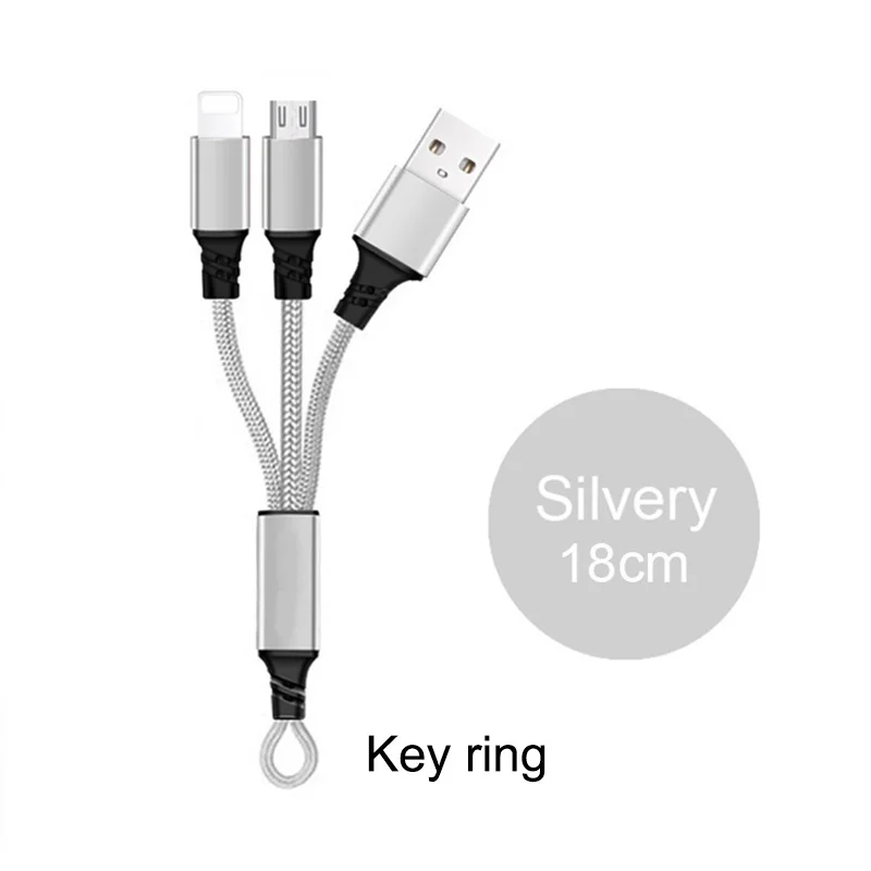 2/3 в 1 кабель зарядного устройства для iPhone 6 S 6 S 5 SE 7 8 Plus X XR XS Max Micro usb type C Android для huawei Xiaomi 3в1 3A провод шнур - Цвет: Silver 2in1 key