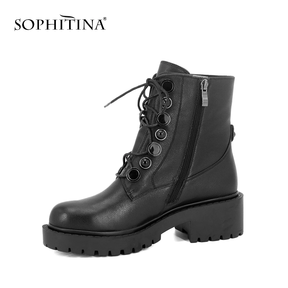 SOPHITINA/Лидер продаж Женские ботильоны Модная черная теплая обувь высокого