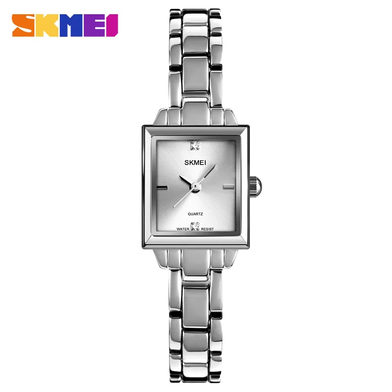silver SKMEI Роскошные Брендовые женские кварцевые часы женские часы с металлическим ремешком женские часы Relogio Feminino женские наручные часы 1407 - Цвет: silver