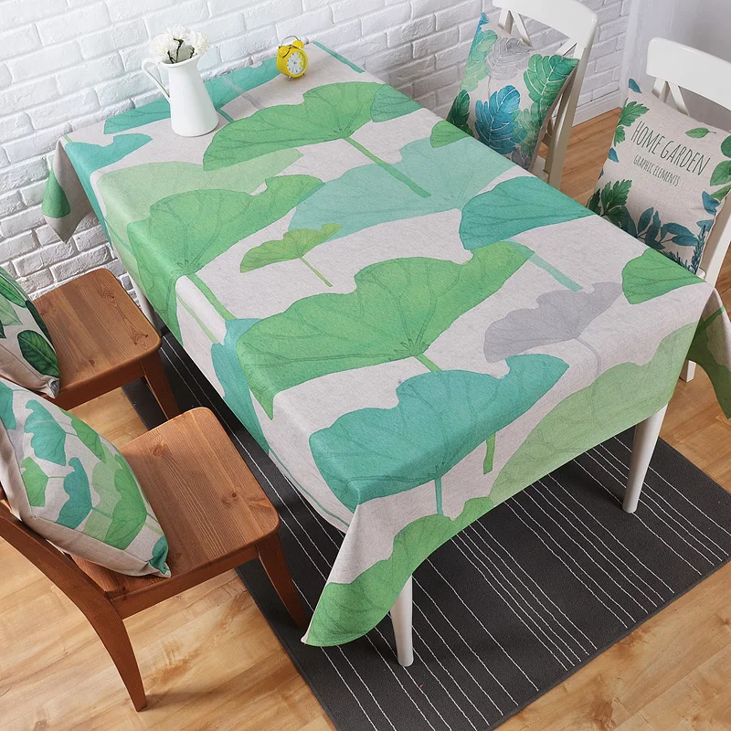 Зеленый пасторальные растения лотоса Скатерти плотного льняного по