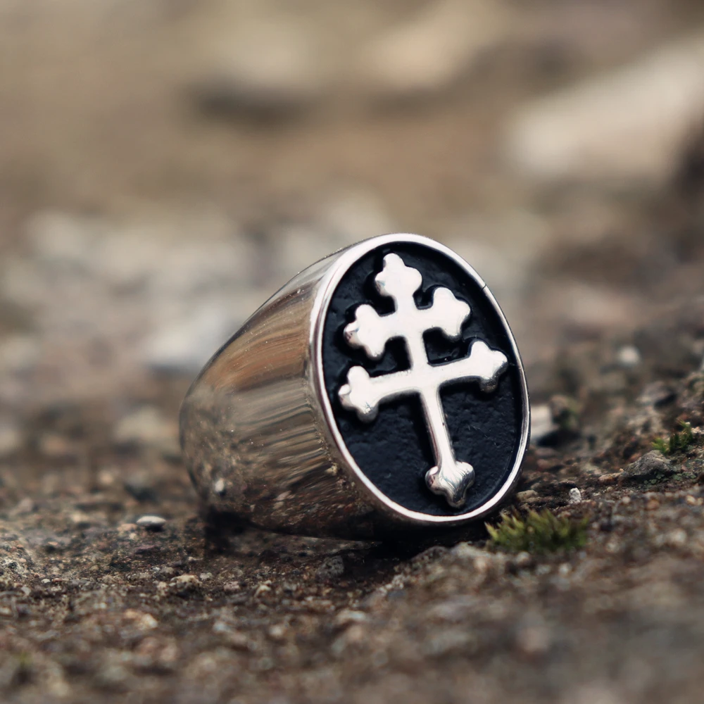 EYHIMD Classic Cross of Lorraine Signet Rings Mens Stainless Steel Biker Ring Fashion Jewelry | Украшения и аксессуары