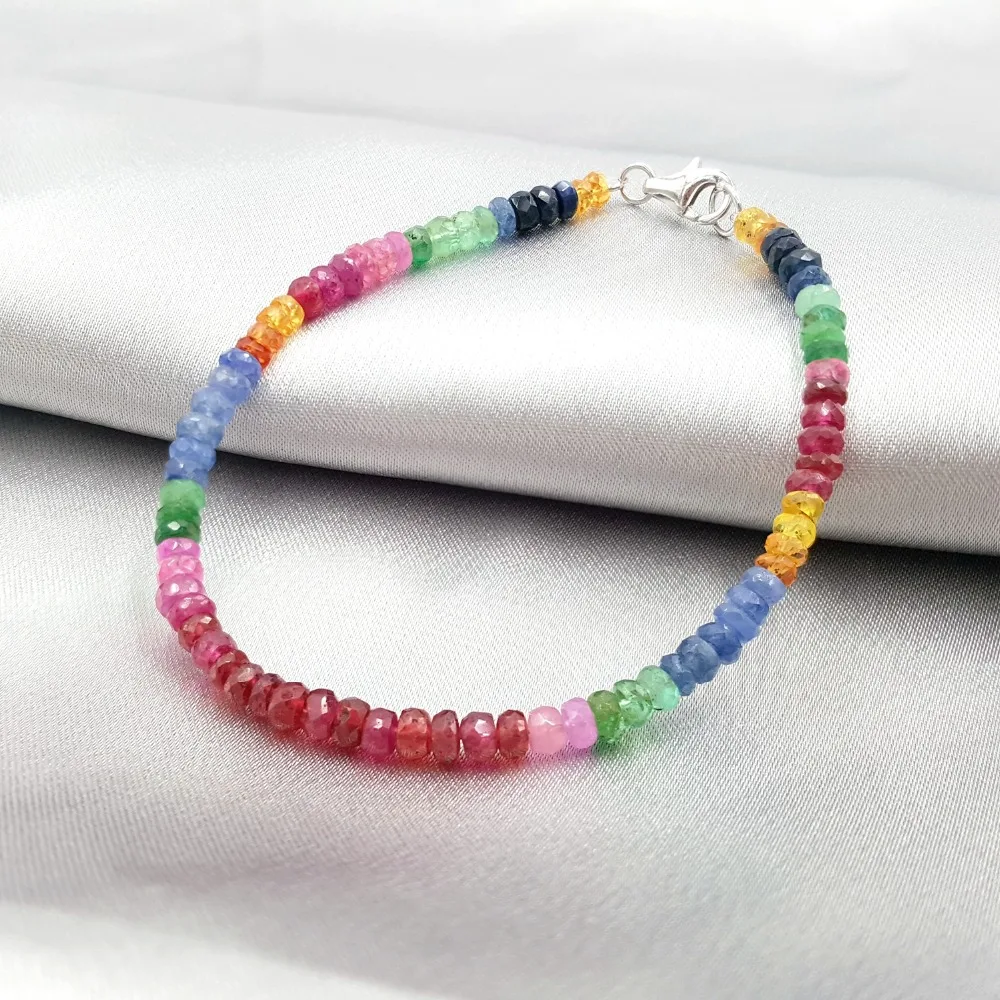 

Lii Ji Gemstone Natrual Ruby,Rainbow Sapphire,Emerald 925 Sterling Silver Clasp Bracelet
