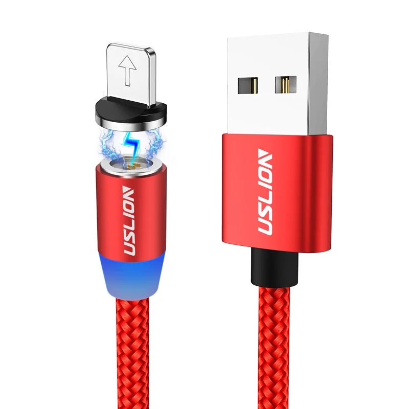 USLION 2M 3A Магнитный кабель для быстрой зарядки Micro USB и type-C кабель для зарядки телефона для iPhone Xs Max 8 7 для huawei samsung Xiaomi - Цвет: Red