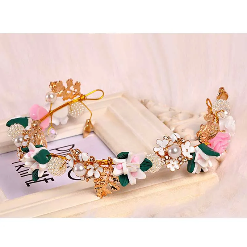 Delicate Metal Headband For Women Colorful Flower Crystal Pearl Hairwear Baroque Wedding Tiara Bride Head Band Hair Accessories | Украшения