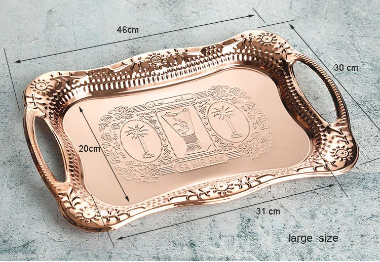 large antique copper Лоток Прямоугольный бытовой небольшой пластины Синьцзян противень для барбекю поднос для чайных чашек Ретро Металлические Конфеты Блюдо для закусок - Цвет: large antique copper