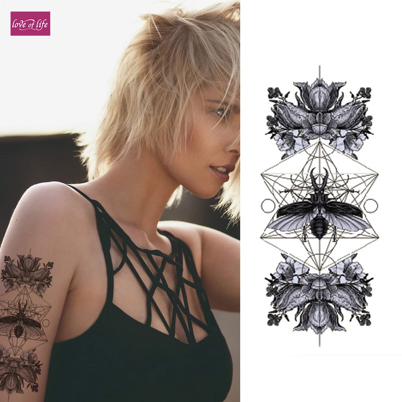 

1PC Big spiders and moths Sexy Large Flower Henna Temporary Tattoo Black Mehndi Style Waterproof Tattoo Sticker