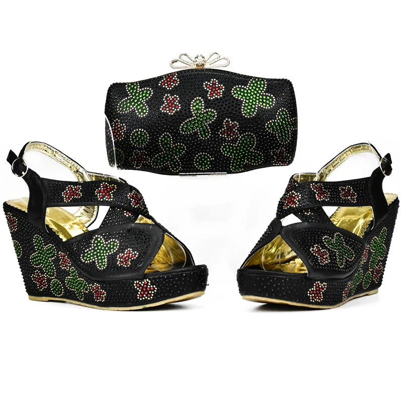 New Arrival Italian Ladies Shoe and Bag Set Decorated with Rhinestone Nigerian Party Shoes High Quality African | Обувь