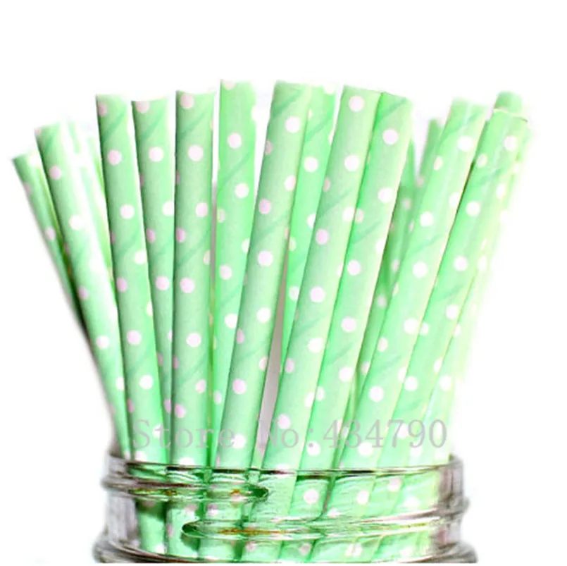 

200pcs White Swiss Dot Mint Paper Straws Bulk-Mint Green Polka Dot Baby Shower Wedding Birthday Easter Party Drinking Straws