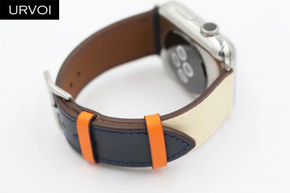 URVOI одиночный Тур группа для apple watch серии 5 4 3 2 1 Swift кожаный ремешок для iWatch Наручные Классические ручной работы noir 40 44 мм
