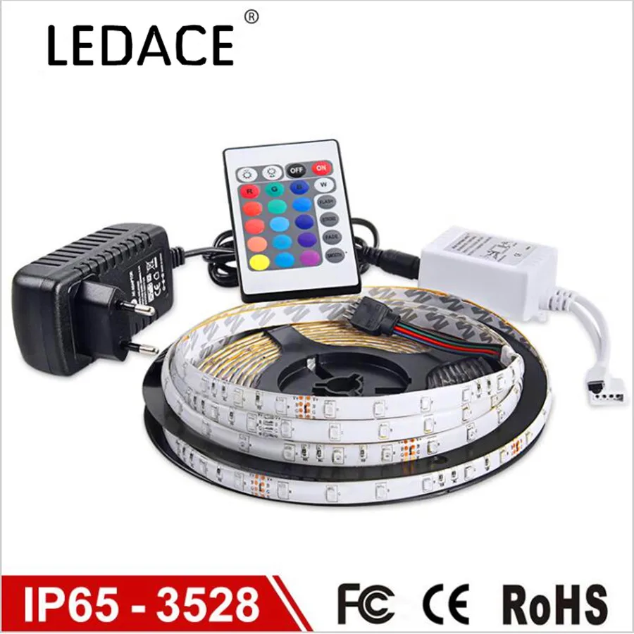 2017 Водонепроницаемая светодиодная лента RGB SMD3528 IP65 Fiexble light 60LED/M 5M DC 12V адаптер