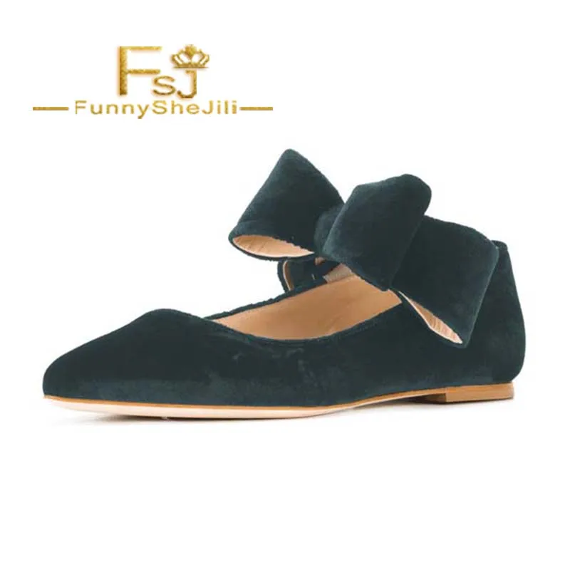 

FSJ Teal Velvet Cute Bow Pointy Toe Flats US Size 3 -15 Spring Incomparable Anniversary Attractive Generous Fashion FSJ Noble