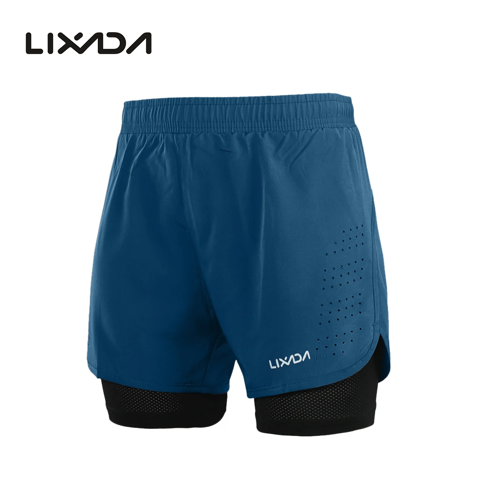 dark blue Lixada шорты для бега светоотражающие велосипедные шорты быстросохнущие Для мужчин 2-в-1 от активных тренировок бега с длинная кисть - Цвет: dark blue