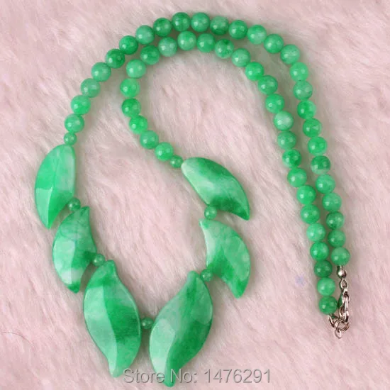 Stone Imitation Green White Jades Leaves Beads Gems Necklace 17&quotL | Украшения и аксессуары