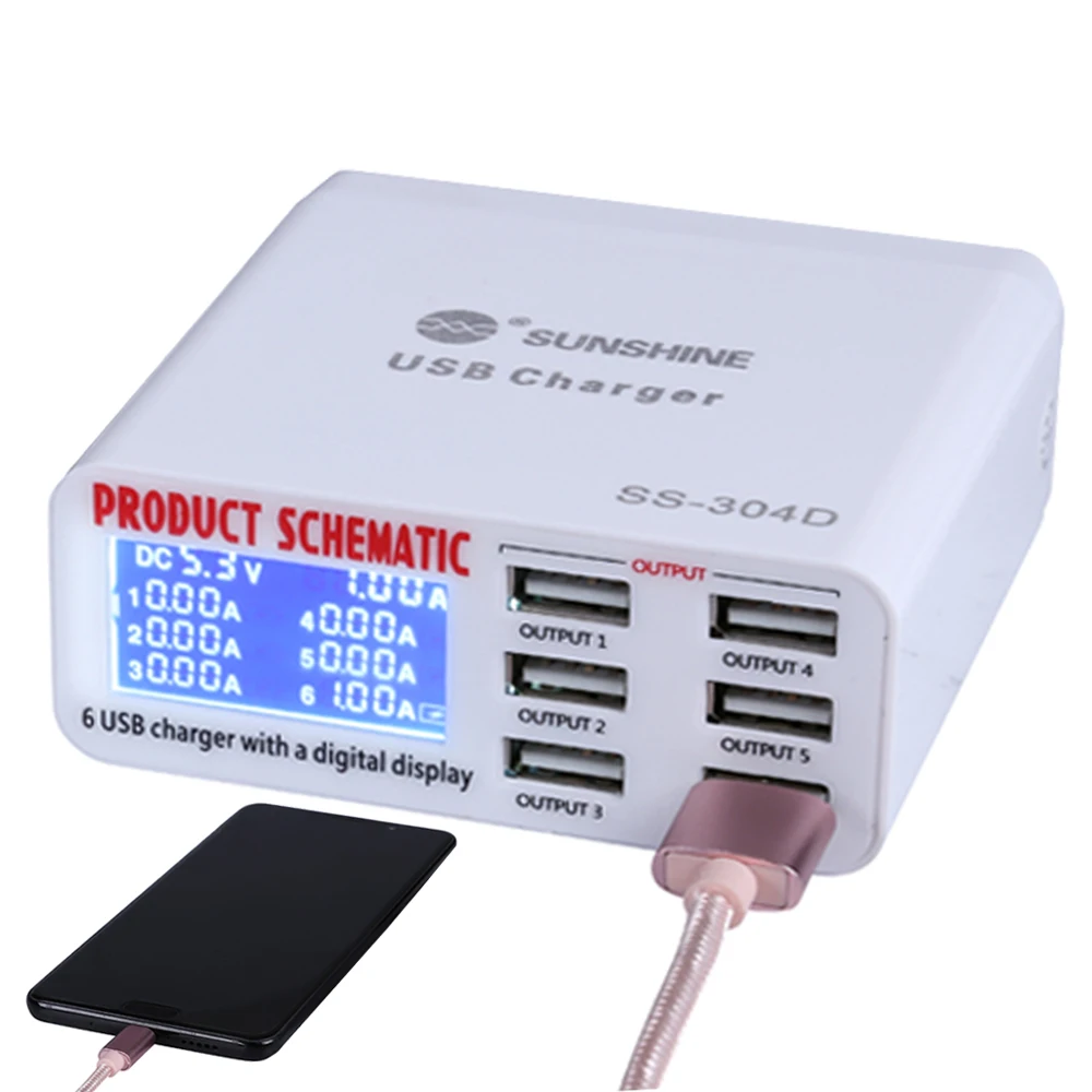 Инструмент для ремонта телефона 100 240 В быстрое зарядное устройство USB с 6 портами