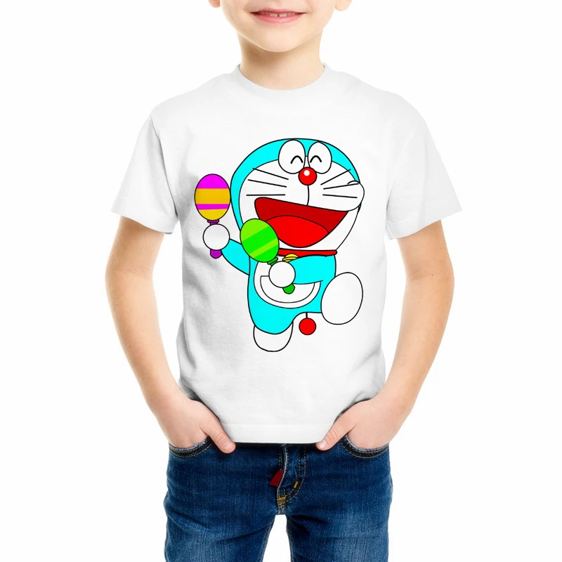 Летняя белая футболка с коротким рукавом мультяшным принтом Милая Doraemon для