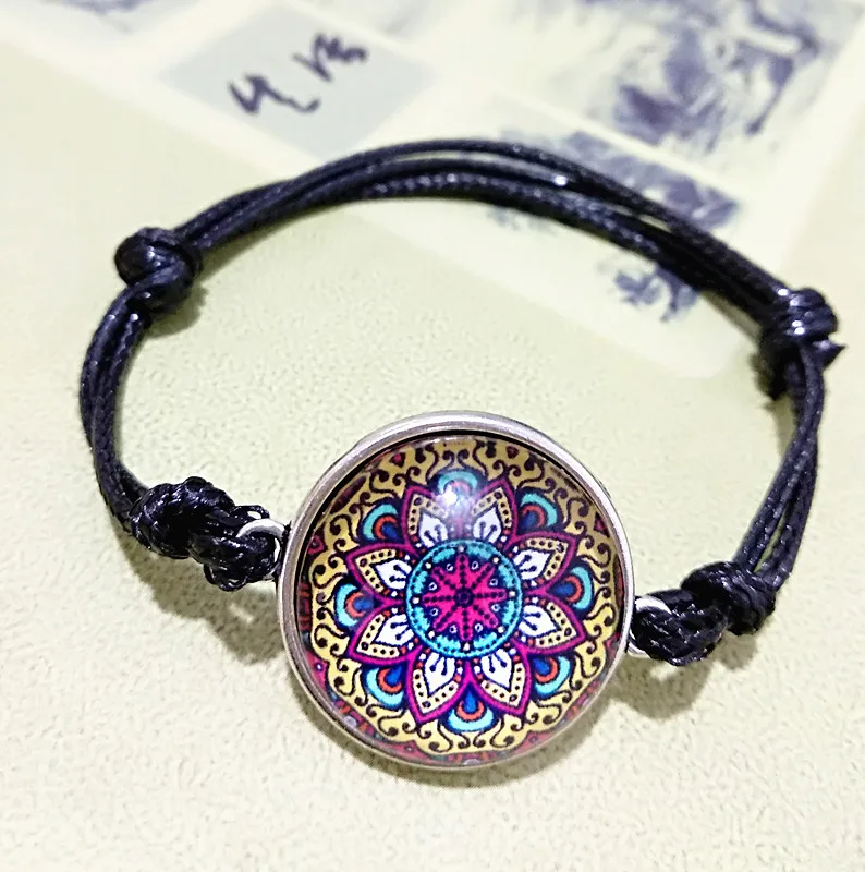 24pcs(Mixed 12 models) Mandala Bandan flowers hand weaving bracelets Glass Cabochon Leather Bracelet Bangle for girls women | Украшения и