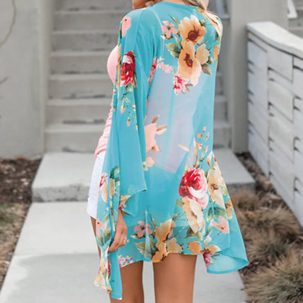 Модная женская шифоновая шаль с принтом Кимоно Кардиган Топ накидка блузка