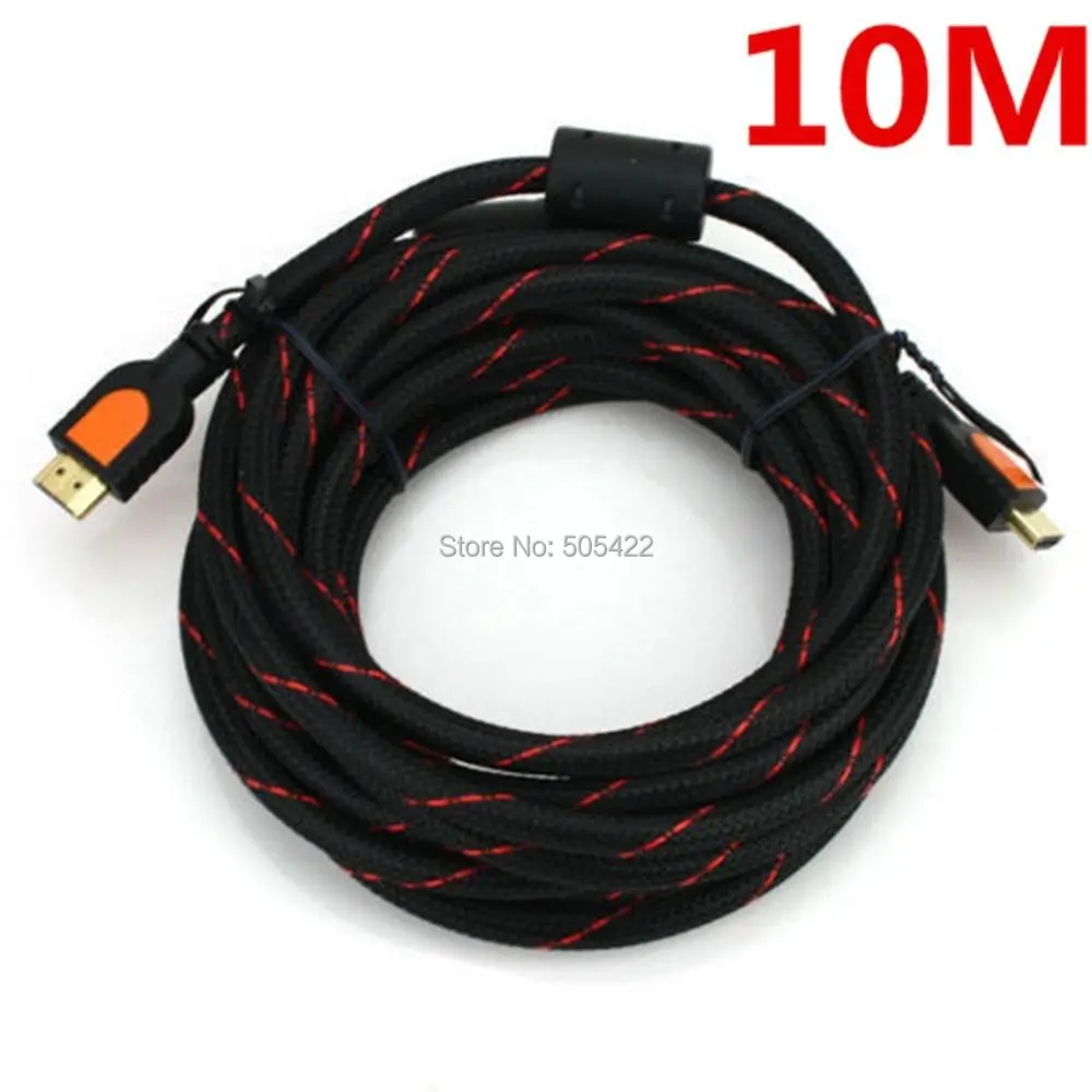Высокое качество 33 ФУТА 10 м золотой HDMI Мужской к мужскому кабель для плоского