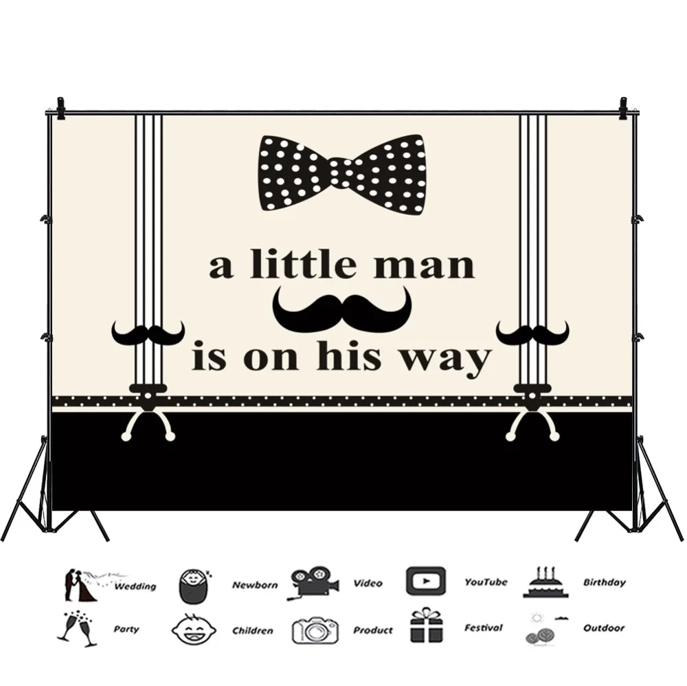 Laeacco Baby Shower Party A Little Man On His Way Tie Beard Poster Photo Backdrops для фотостудии | Электроника