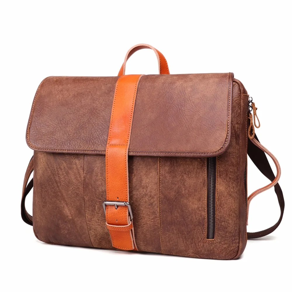 

Men Genuine Leather Shoulder Bag Handbag Vintage Crossbody Satchel Bag Tote Business Men's 14 Inch Multifunction Laptop Bag