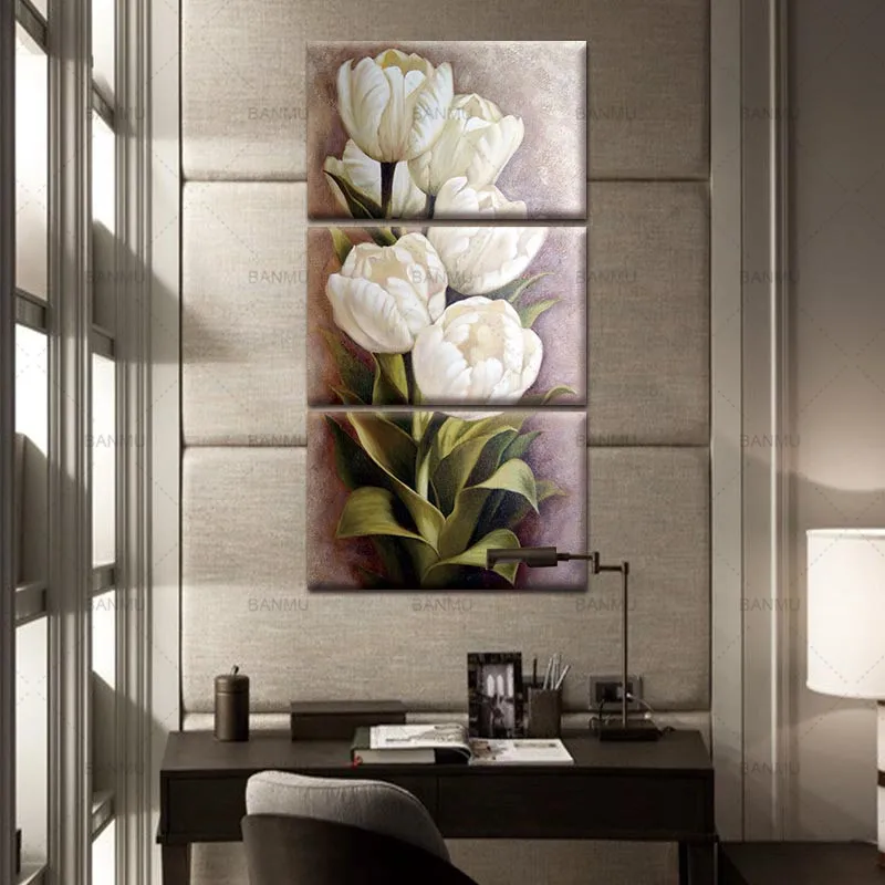 Tulips 3 Panels Wall Art Canvas Paintings Decorations for Living Room Home Office Artwork Giclee Decor | Дом и сад