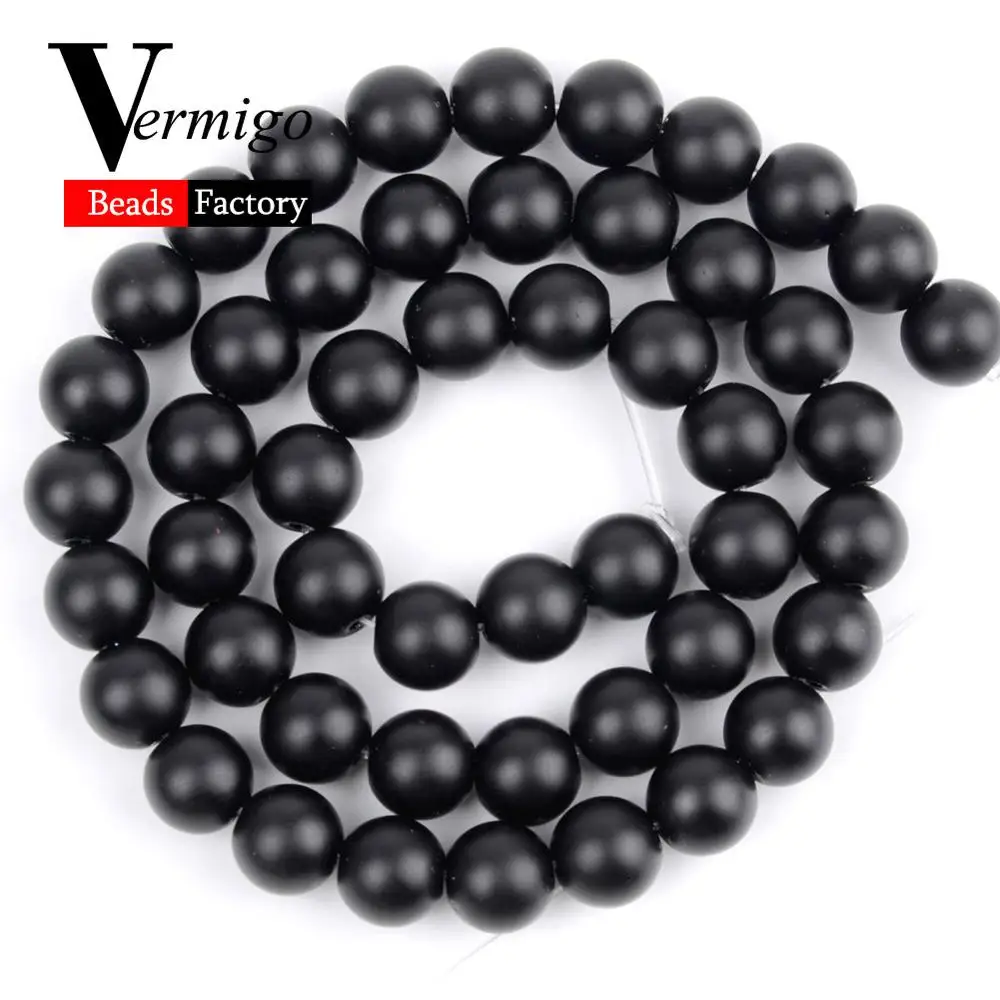 Matte Black Agate Натуральный микс драгоценных камней, Агаты, минералы, бусины, аметисты, лазурит, круглые бусины для браслета, изготовления ювелирных изделий, 4-12 мм, сделай сам - Цвет: Matte Black Agate