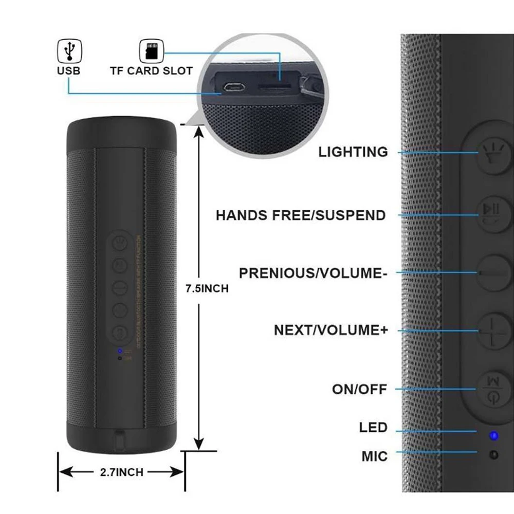 T2 портативный Bluetooth динамик водонепроницаемый IPX5 открытый беспроводной мини