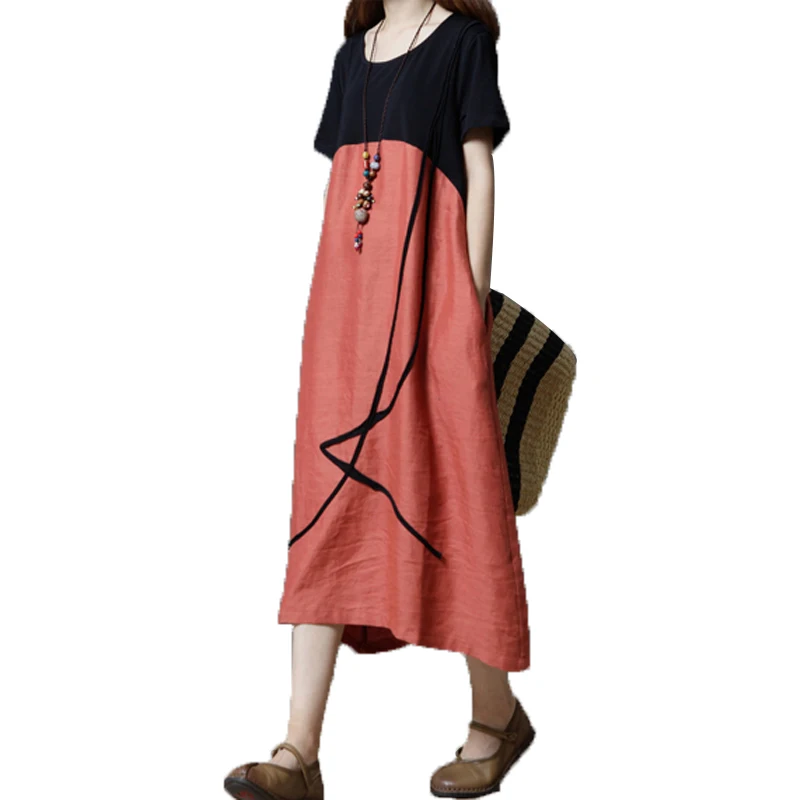 

Summer Women's Dress Loose Short Sleeve O Neck Retro Dress Elegant Casual Cotton Linen Maxi Dress Female Plus size Vestido