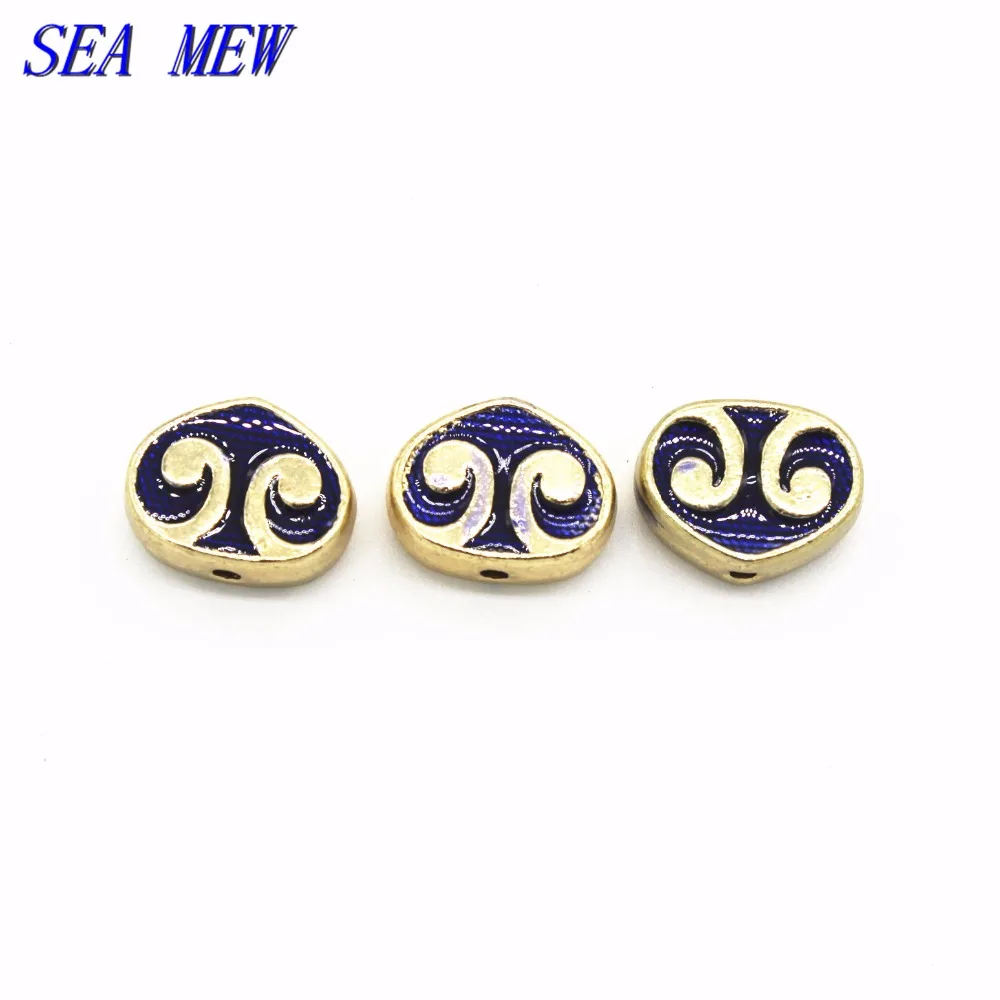 

SEA MEW 10 PCS 13*10mm Vintage Alloy Enamel Drops Of Glaze Nepal Spacer Beads Hole Bead For Jewelry Making