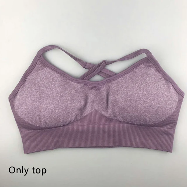 purple top 2 шт., энергетический бесшовный Набор для йоги, одежда, леггинсы+ спортивный бюстгальтер тренировочный костюм для занятий йогой, Женский комплект для фитнеса, одежда для активного бега - Цвет: purple top