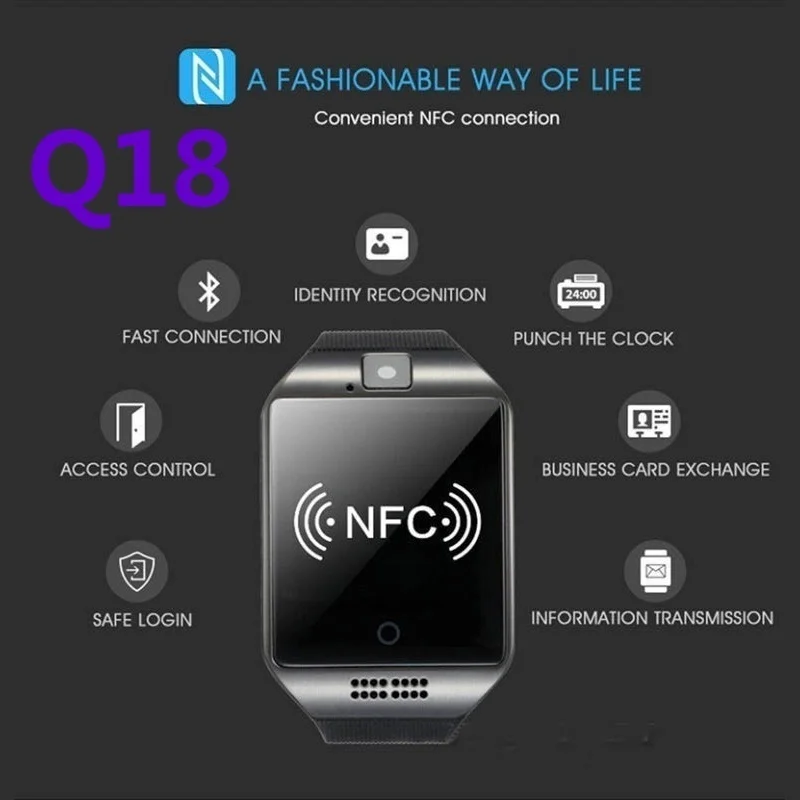 NFC Bluetooth Смарт-часы Q18PLUS с Камера facebook Синхронизация SMS MP3 Поддержка Sim TF для IOS и Android