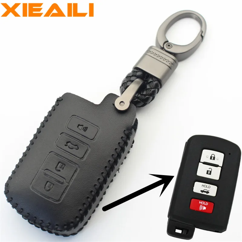 Кожаный смарт брелок XIEAILI с 4 кнопками чехол для Toyota Prado/Camry/Corolla/Avalon (B) S255|Футляр