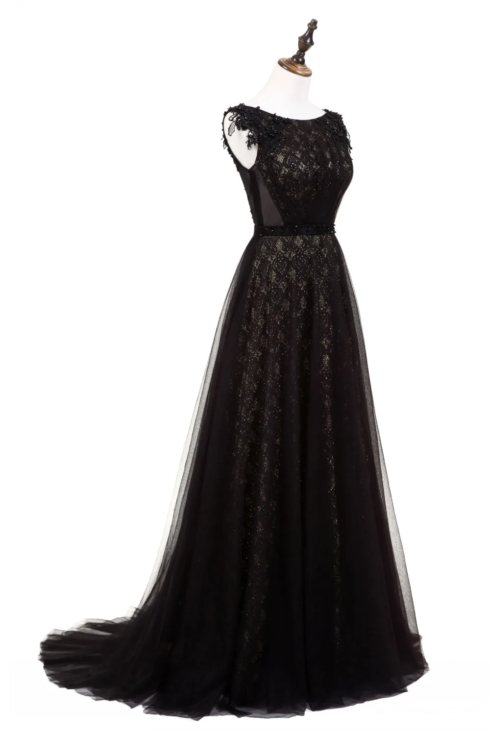 Женское платье из фатина с открытой спиной CloverBridal Mangas COM aplicacoes de perolas Tule bordado Preto