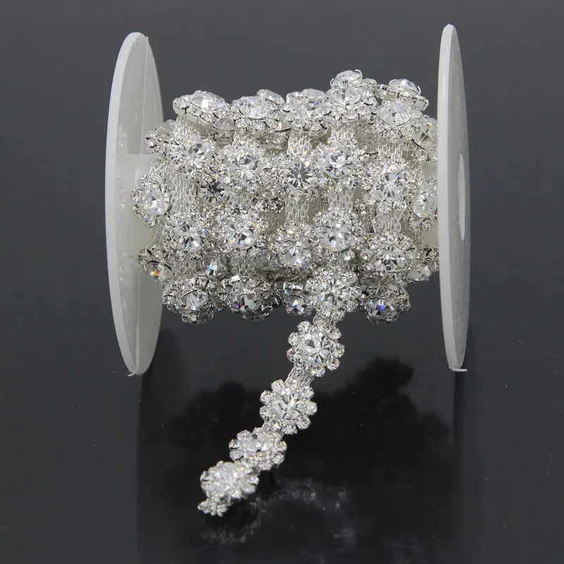 5 ярдов стразы с кристаллами серебряного цвета стеклянная тесьма Двойная Цепочка