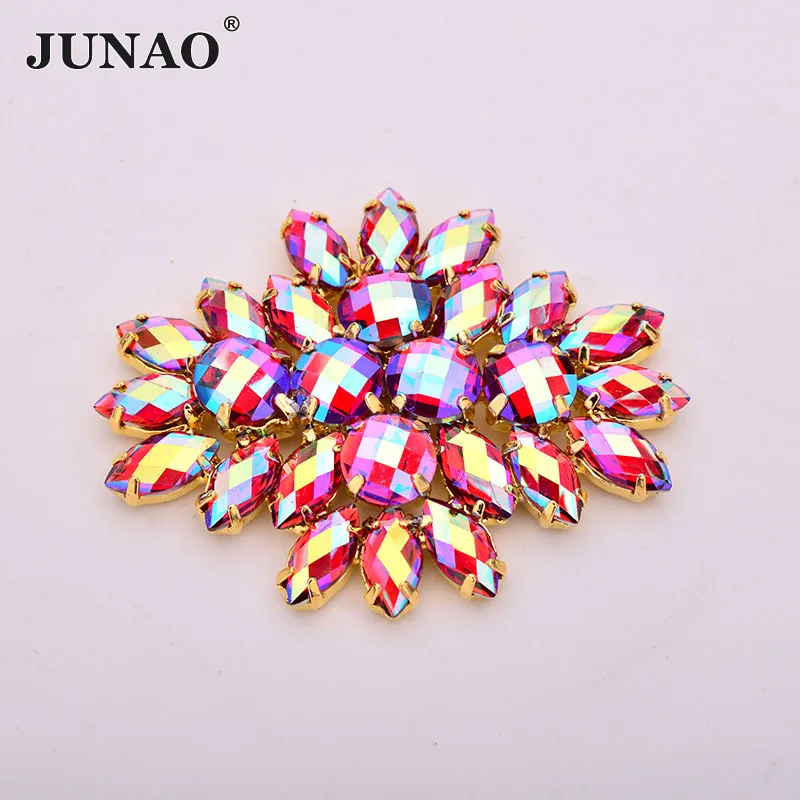 45X59mm Red AB JUNAO 50*75 мм пришить Кристалл AB стекло стразы бахрома Цветы аппликация золотые страз в форме когтя Flatback кристалл камни для обуви платье - Цвет: 45X59mm Red AB