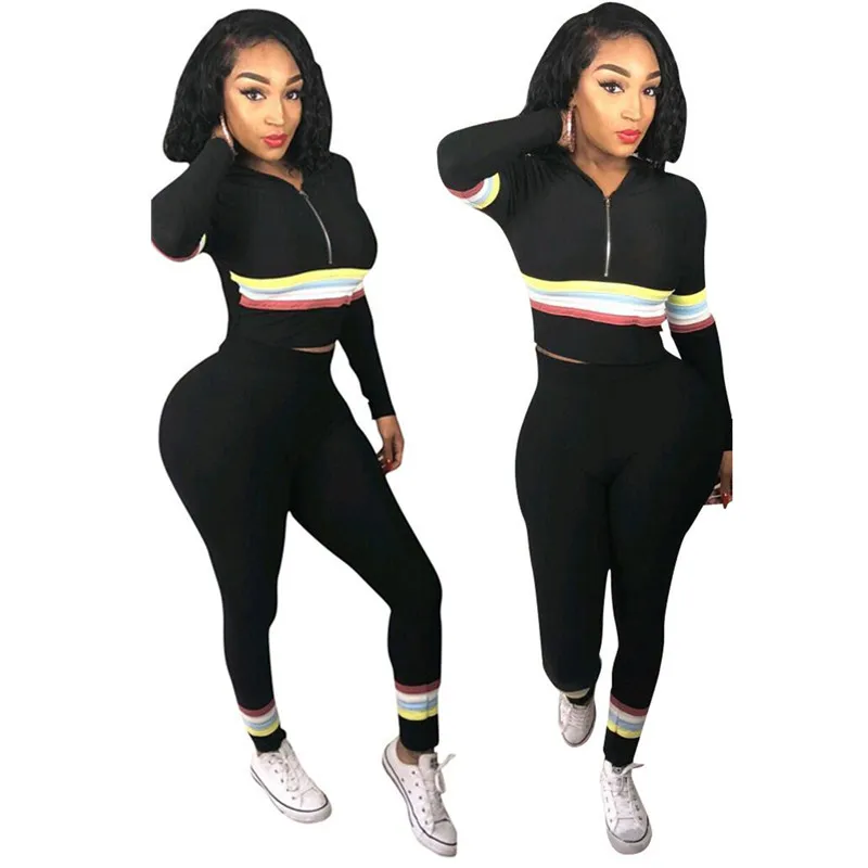 

Striped Print Women Jacket Top With Pants Casual Women Outfits Women Two Piece Set