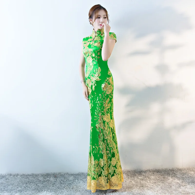 U SWEAR 2020 новое поступление женское винтажное зеленое платье Cheongsam подружки