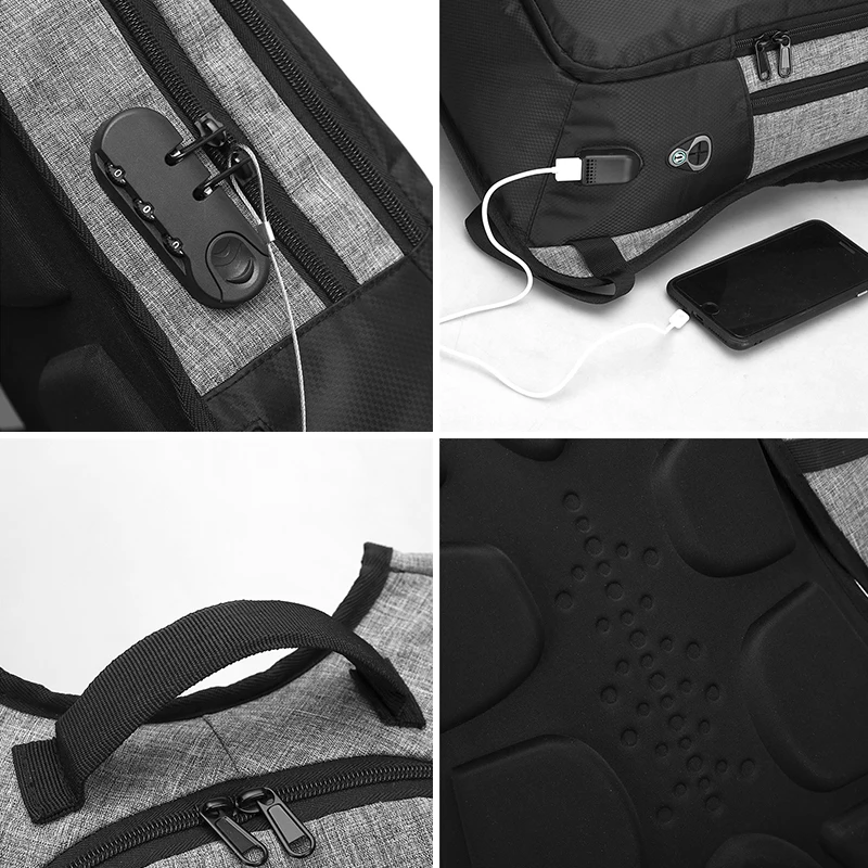 Мужские модные рюкзаки для студентов подростков USB заряжаемый замок с паролем
